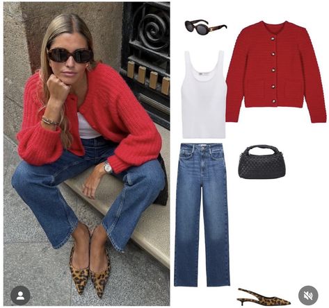 Flats Outfit Work, Leopard Flats Outfits, Red Top Outfit, Red Sweater Outfit, Leopard Print Outfits, Leopard Flats, Italy Outfits, Winter Mode, Casual Day Outfits