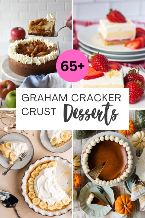 When it comes to desserts recipes using graham cracker crust are an easy go-to. Whether you’re planning to use store-bought crusts or you are going to make your own toasty graham cracker crust, the out-come will wow everyone at family gatherings!  Our easy graham cracker crust recipe is made with just a few simple ingredients, and does not have to be baked! Graham Cracker Crust Dessert Easy, What To Make With Gram Cracker Crust, Graham Cracker Tart Crust, Dessert Recipes With Graham Cracker Crust, Grahman Crackers Crust Recipe, Gram Cracker Crust Recipe Desserts, Graham Crust Desserts, Easy Desserts With Graham Cracker Crust, What To Make With Graham Crackers