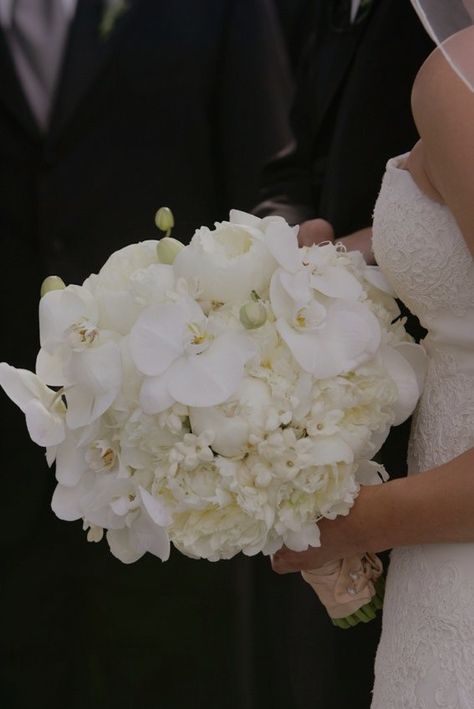 Peony Bridal Bouquet, Orchid Bouquet Wedding, Bridal Bouquet Peonies, White Winter Wedding, Peony Bouquet Wedding, Inside Weddings, Orchid Bouquet, White Wedding Theme, Wedding Bouquets Bride