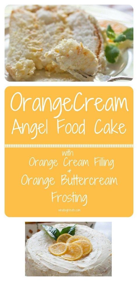 Orange Cream Angel Food Cake with Orange Cream Filling and Orange Buttercream Orange Cream Filling, Chocolate Angel Food Cake, Pear And Almond Cake, Flavored Whipped Cream, Orange Buttercream, Best Chocolate Chip Cookies Recipe, Best Chocolate Chip Cookies, Yoghurt Cake, Best Chocolate Chip