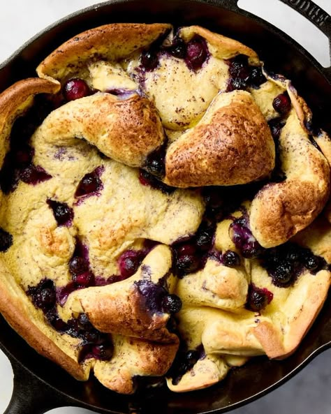 Lemon Blueberry Dutch Baby Recipe | The Kitchn Lemon Blueberry Dutch Baby, Blueberry Dutch Baby, Brunch Sweets, Dutch Baby Recipe, Baby Recipe, Pancake House, Pie Easy, Dutch Baby Pancake, Breakfast Casseroles