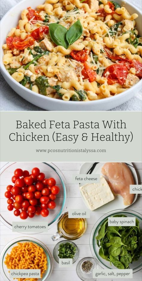 Try the viral baked feta pasta with cherry tomatoes from TikTok! This healthy recipe adds spinach to the mix, making it perfect for pasta night. Enjoy the creamy goodness of feta cheese in this must-try dish. Feta Pasta With Chicken, Chicken Spinach Pasta Bake, Tiktok Feta Pasta, Pasta With Cherry Tomatoes, Spinach Pasta Bake, Cheese Pasta Recipes, Baked Feta Pasta, Feta Cheese Recipes, Pasta With Chicken