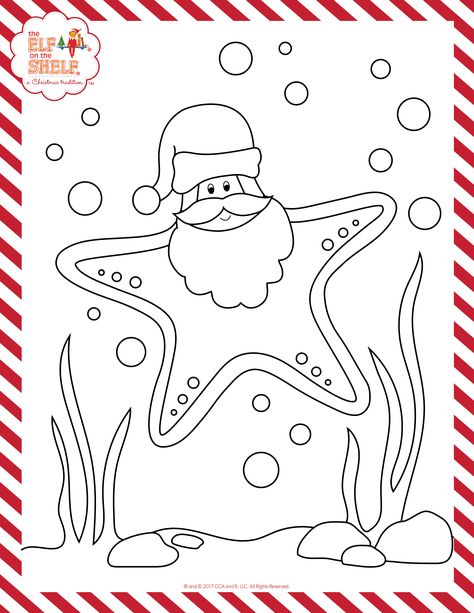 Santa Starfish Kids Coloring Pages | Christmas in July Activity | Elf on the Shelf Ideas Christmas In July Crafts, July Coloring Pages, Christmas Maze, Fun And Easy Crafts, Santa Coloring Pages, July Colors, Christmas Activity Book, Art Activities For Toddlers, Summer Camp Crafts