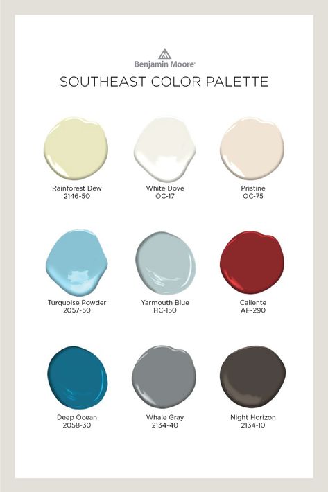 Color Palette Benjamin Moore, Coastal Blue Paint, Coastal Color Palettes, Cottage Colors, Benjamin Moore Exterior, Coastal Paint Colors, Coastal Paint, Coastal Color Palette, Christmas Color Palette