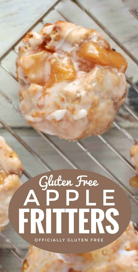 Apple Fritters Gluten Free, Gluten Free Apple Fritters, Apple Recipes Gluten Free, Baked Apple Fritters, Gluten Free Doughnuts, Gluten Free Apple, Gluten Free Pastry, Apple Fritter, Cookies Gluten Free