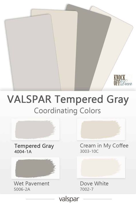 valspar-tempered-gray-light-coordinating-colors Valspar Paint Schemes, Valspar Color Schemes, Greige Paint Colors Valspar, Soulful Grey Valspar, Oyster Shoal Valspar, Valspar Boho Paint Colors, Valspar Mushroom Paint Colors, Valspar Color Of The Year 2024, Cream Delight Valspar Paint