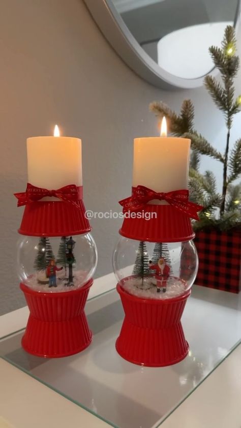 Christmas Floating Candles, Christmas Candle Holders Diy, Homemade Snow Globes, Candle Holder Diy, Diy Floating Candles, Christmas Candle Holder, Dollar Store Christmas Crafts, Candles Diy, Christmas Tree Decorations Diy