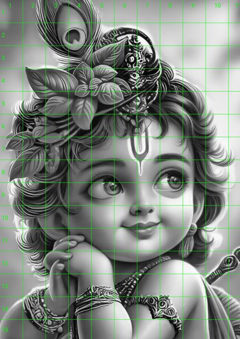 Krishna Charcoal Sketch, Cute Baby Krishna Drawing, Cute Krishna Sketch, Black And White Cute Drawings, Krishna Images Drawing, Bal Krishna Drawing, Cute Krishna Painting, Little Krishna Sketch, Radhe Krishna Drawing