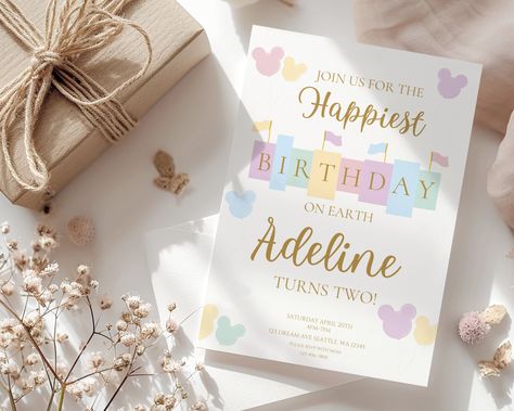 Disneyland 2nd Birthday, Disneyland Birthday Invitations, Disneyland Invitations Birthday, Happiest Birthday On Earth Theme, Half Birthday Invitation, Disney Birthday Invitations, Disneyland Birthday Party Theme, Happiest Birthday On Earth, Disney Invitation