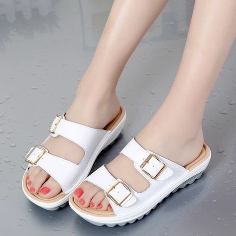 DealWithYou Women Fashion Casual Shoes Slippers Leather Sandals Summer Shoes Plus Size 35-42 Sandals Beach Shoes Women, Heeled Flip Flops, Flat Heels, Casual Slippers, Women's Slippers, Fashion Sandals, 2024 Fashion, Beach Shoes, Rubber Heels