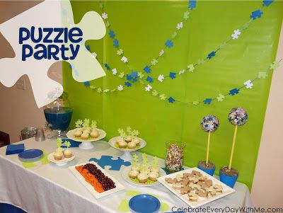 Throw a puzzle party with puzzle invites, food, favors, decor and more all puzzle themed! Adoption Shower, Puzzle Party, Friendsgiving Party, Adoption Party, Puzzle Crafts, Adoption Day, Gotcha Day, Blue Party, 80th Birthday