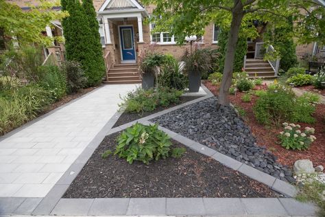 Toronto Front Yard Landscaping, Low Maintenance Yard, Stone Landscaping, Small Front Yard Landscaping, Small Front Yard, Yard Landscape, Front Yard Landscaping Ideas, Yard Landscaping Ideas, Landscaping Design