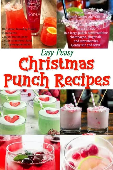 Christmas Punch Recipe Ideas - Easy peasy Christmas and Holiday punch recipes for Christmas morning, brunch, big batch punch recipes for a crowd. See Christmas themed spiked punch recipes and non-alcoholic too. Punch recipes include ingredients like vodka, ginger ale, sherbet, pineapple juice, raspberry, cranberry and more. Skip the traditional boring Christmas party punches at your winter party and try these unique twists on holiday drinks. Non Alcohol Party Punch, Easy Christmas Punch Recipes Non Alcoholic, Easy Christmas Alcoholic Punch, Christmas Punch For Kids Party, Christmas Punch Recipes Non Alcoholic With Sherbet, Christmas Punch Recipes For Kids, Christmas Punch With Sherbet, Spiked Christmas Punch, Punch For Kids Party