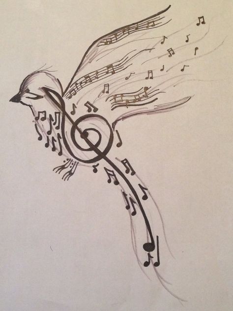 Music Notes Drawing, Music Bird, Music Notes Tattoo, Music Notes Art, Music Tattoo Designs, Music Drawings, Music Tattoos, Music Artwork, Musical Art