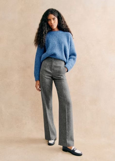 Martin Trousers - Mottled Grey - Wool - Sézane Navy Pants Outfit Work, Professional Outfits Women Summer, Professional Outfits Women Classy, Grey Trousers Outfit, Therapist Outfit, Professional Outfits Women, Office Outfits Women, Winter 23, Grey Trousers