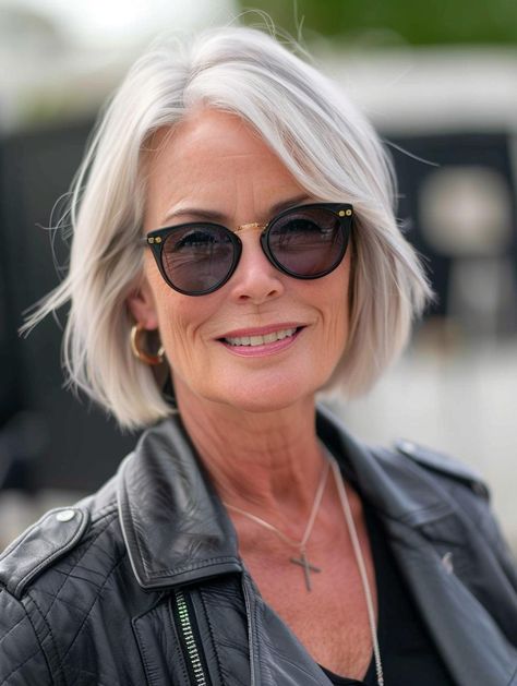 Bobs For Older Women Over 50 Grey Hair, Bob Style Haircuts For Older Women, Haircuts For White Hair Older Women, French Bob Grey Hair, Gray Hair Bobs, Grey Hair Inspiration Older Women, Older Lady Haircut, Bob Haircuts 2024, Short White Hair For Older Women