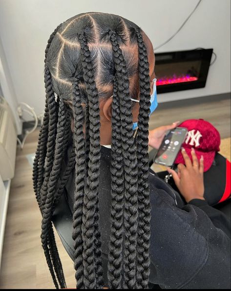 Jumbo Knotless Box Braids Parts, Large Not Less Braids, Mid Box Braids, X Large Knotless Box Braids, Big Part Braids, Large Braids Parting, Big Parts Small Braids, Extra Jumbo Knotless Box Braids, Jumbo Knotless Parting Chart