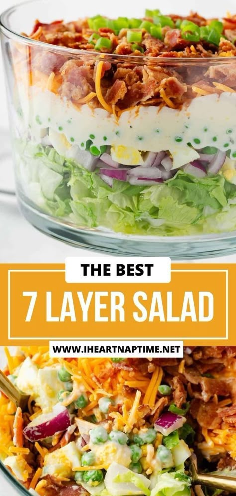 Lettuce And Pea Salad, Make Ahead Layered Salad, Layers Salad Recipes, Martha Stewart Vegetable Salad, Easter Layered Salad, Pea Layered Salad, Blt Seven Layer Salad, Salad Recipe For Lunch, Salad For People Who Hate Salad