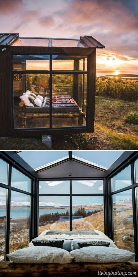 Glass Tiny House, Glass House Design, Glass Cabin, Airbnb Design, Barndominium Ideas Floor Plans, Sky View, Tiny House Cabin, Cabins And Cottages, Modern Cabin