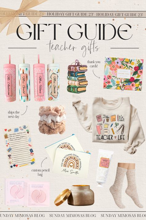 Are you looking for inexpensiveChristmas gifts for teachers!? Here are our favorite practical and sentimental gift ideas that your favorite teacher will love! These personalized teacher tumblers are so cute, and this box of thank you cards is perfect for her classroom! You also can't go wrong with some fuzzy socks and hand cream. Check out all our teacher gift ideas for Christmas here! Teacher Gift Ideas For Christmas, Appreciation Gifts For Staff, Teacher Appreciation Gifts For Staff, Inexpensive Teacher Appreciation Gifts, Gifts For Staff, Teacher Gift Guide, Thoughtful Gifts For Boyfriend, Lululemon Gifts, Unique Teacher Appreciation Gifts