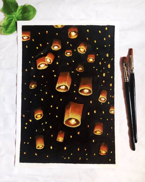 Festival Of Lights Painting, Diwali Painting Ideas Canvas, Asthetic Paintings Easy On Paper, Diwali Painting Canvas, Diwali Sky, Diwali Painting Ideas, Diwali Drawing Painting Ideas, Asthetic Paintings Easy, Asthetic Paintings