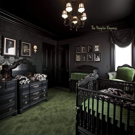 Gothic Style Nursery, Riddle Manor, Goth Kids Room, Sims 4 Gothic Nursery Cc, Gothic Kids Room, Goth Baby Room, Goth Nursery Ideas Victorian, Goth Nursery Ideas, Gothic Nursery Ideas