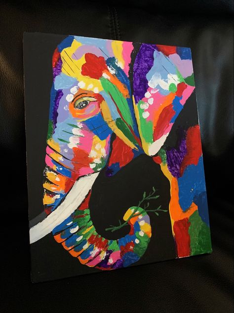 #colorful #elephant #acrylic #painting #paint #acrylicpaintingforbeginners #art #artist #artwork #colors #colorfulelephant Rainbow Elephant Painting, Acrylic Giraffe Painting, How To Paint Elephant, Elephant Painting Acrylic Easy, Elephant Face Drawing, Abstract Elephant Painting, Colorful Elephant Painting, Elephant Acrylic Painting, Elephant Canvas Painting