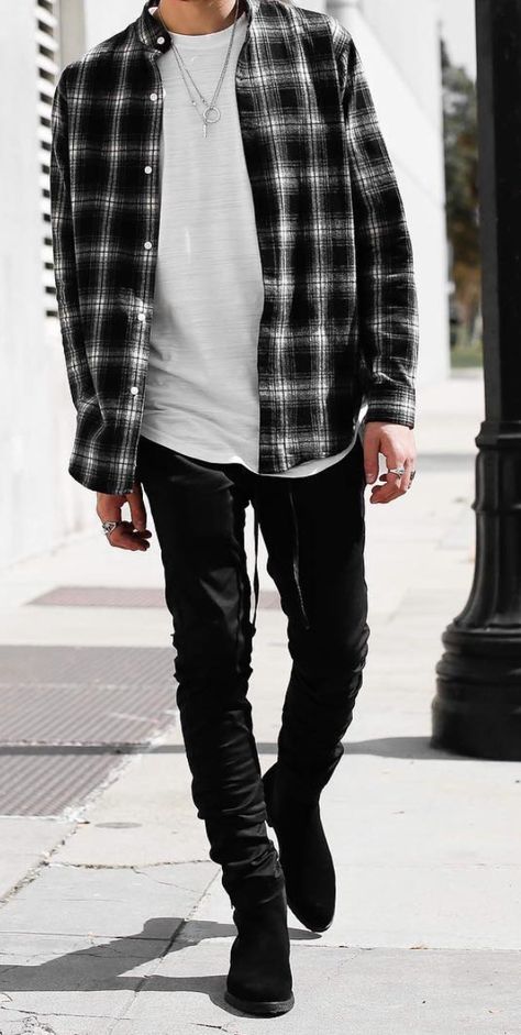 Bad Boy Style Outfits, Boy Style Outfits, Grunge Winter Outfits, Bad Boy Outfits, Flannel Outfits Men, Grunge Outfits Men, Recipe Crockpot, Bad Boy Style, Black Outfit Men