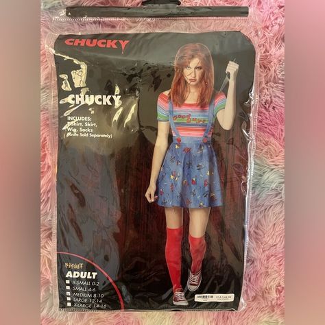 Chucky female costume Diy Chucky Costume, Chucky Costume, Twin Halloween Costumes, Female Costume, Old Dresses, Costume Shirts, Halloween 2024, Prime Rib, Halloween 2018