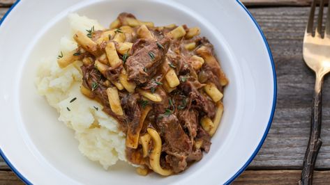 Venison and Noodles Recipe | MeatEater Cook Venison And Noodles Recipe, Venison Mac And Cheese, Venison Tips And Noodles, Venison Beef Tips Deer Meat, Elk Stroganoff, How To Get Gamey Taste Out Of Deer Meat, Venison Roast, Leftover Beef, Italian Recipes Traditional