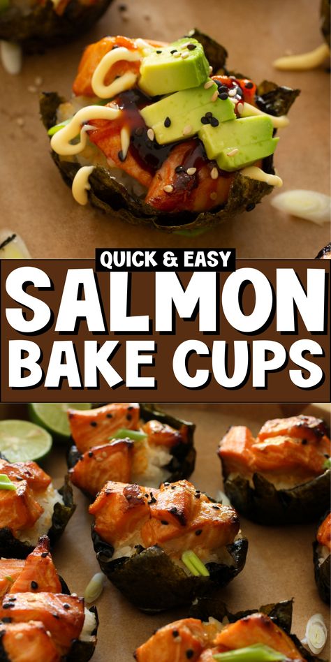 Discover the viral sensation of Easy Salmon Sushi Bake Cups with this delightful twist on traditional sushi recipes. These healthy salmon bites are perfect for a low carb meal, combining salmon and rice in a unique and tasty way. Ideal for anyone who loves healthy recipes and delicious salmon appetizer recipes! Healthy Salmon Bites, Sushi Bake Cups, Salmon Cups, Salmon Sushi Cups, Salmon Sushi Bake, Sushi Cups, Salmon Appetizer Recipes, Traditional Sushi, Salmon Sushi Rolls