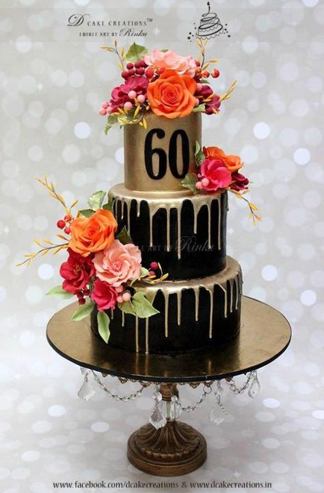 Black Beauty - Cake by D Cake Creations™ 60th Birthday Ideas For Mom, Birthday Cake For Mom, 60th Birthday Decorations, Cake With Flowers, Three Tier Cake, 60th Birthday Cakes, Birthday Cakes For Women, Cakes For Women, 70th Birthday Parties