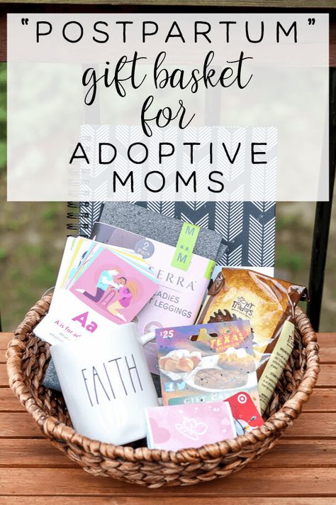 "Postpartum" Adoption Gift Basket Ideas for the new mom! Practical gifts you can get for a mom who just adopted and added to their family! #adoptiongiftideas #adoptiongifts #postpartumgifts Diy Adoption Gifts, Birth Mom Gifts Adoption, Birth Mother Gifts, Postpartum Gift Basket, Lactation Bars, Pregnancy Gift Baskets, Postpartum Gift, Luxury Gift Basket, New Mom Gift Basket