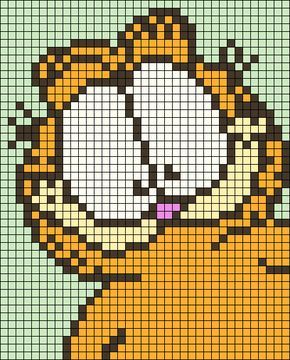 Garfield Alpha Pattern, Big Pixel Art Grid, Fuse Beads Patterns Templates, Garfield Pixel Art, Garfield Cross Stitch, Cat Alpha Pattern, Big Pixel Art, Animal Smile, Garfield Movie