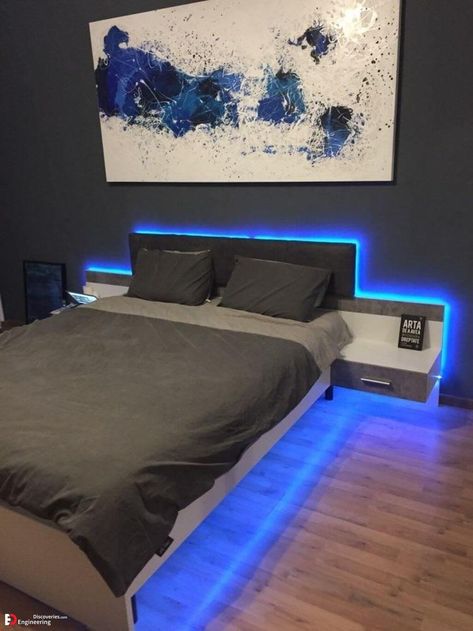 Teenager Bedroom Boy, Led Lighting Bedroom, Boy Bedroom Design, Teen Boy Bedroom, Dekorasi Kamar Tidur, Bedroom Setup, Bohemian Bedroom Decor, Boys Bedroom Decor, Boy Bedroom