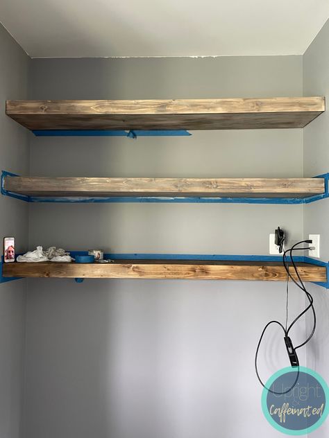 The Easy Way to Build Floating Shelves - Upright and Caffeinated Diy Industrial Floating Shelves, Adhesive Floating Shelves, Floating Shelves Over Refrigerator, Distressed Floating Shelves, Rustic Wooden Floating Shelves, How To Mount Floating Shelves, Wide Floating Shelves, Installing Floating Shelves, Diy Floating Shelves Fireplace