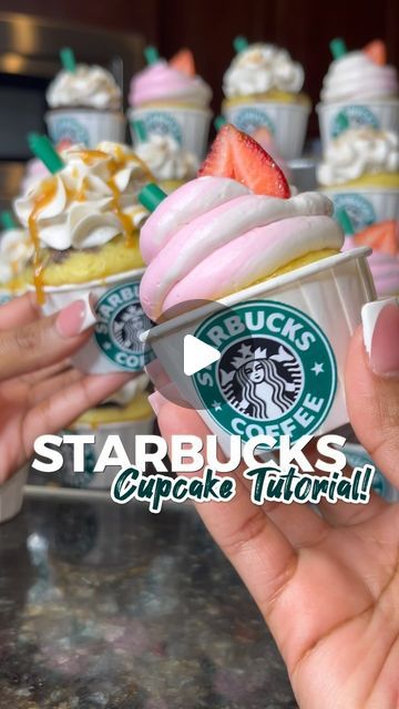 Starbucks Theme Cupcakes, Pink Starbucks Party Ideas, Sleepover Cupcakes Ideas, Coffee Theme Cupcakes, Starbucks Cupcake Ideas, Starbucks Pink Drink Cake, Cupcakes Decoration Easy Birthday, Starbucks Bday Party Ideas, Frappe Cupcakes