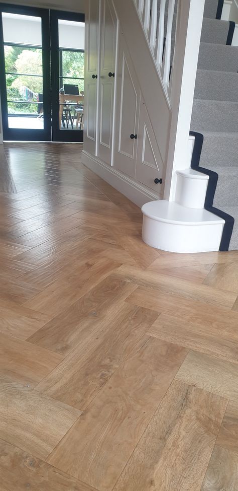 Herringbone Floor Karndean, Herringbone Floor Kitchen Diner, Karndean Herringbone Flooring Hallway, Herringbone Flooring Hallway, Oak Herringbone Floor Hallway, Herringbone Karndean Flooring, Karndean Parquet Flooring, Karndean Flooring Living Room, Hallway Herringbone Floor