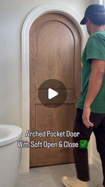 Cardinal Crest on Instagram: "Pocket Arch door with soft close and open!? Yes please!" Arched Opening Bathroom, Pocket Arched Door, Faux Arch Pocket Door, Round Pocket Door, Arch Pocket Door, Arched Pocket Doors, Arched Pocket Door, Bathroom Pocket Door, Pocket Doors Bathroom