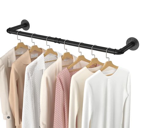 PRICES MAY VARY. Industrial Style: Our Pipe clothes rack is made of great material pipe, is made of high quality iron,unique and vintage look is suitable for your modern rustic steampunk farmhouse house, the clothes rack could be used in your home, bedroom, hallway, closet, laundry entryway, which can well match the various styles of your home, and it is the best choice for you! Sturdy and Durable : Our industrial pipe rack material is very great and durable, pls use 7mm drill bit to drill holes Pipe Clothes Rack, Organized Spaces, Retro Clothes, Laundry Room Closet, Closet Rods, Hanging Clothes Racks, Clothes Rod, Garment Rack, Laundry Closet