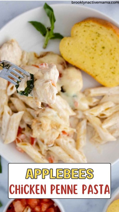 Applebees Copycat Recipes Chicken, Copycat Restaurant Recipes Applebees, Three Cheese Chicken Penne, Applebees Chicken, Copycat Applebees, Chicken Penne Recipes, Applebees Recipes, Applebees Copycat Recipes, Chicken Penne Pasta