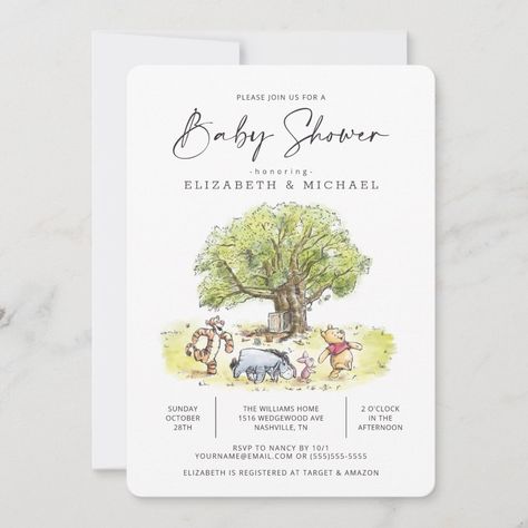 Winnie The Pooh Baby Shower, Baby Sprinkle Invitations, Disney Baby Shower, Sprinkle Invitations, Sip And See, Watercolor Baby Shower, Pooh Baby, Baby Sprinkle, Create Your Own Invitations