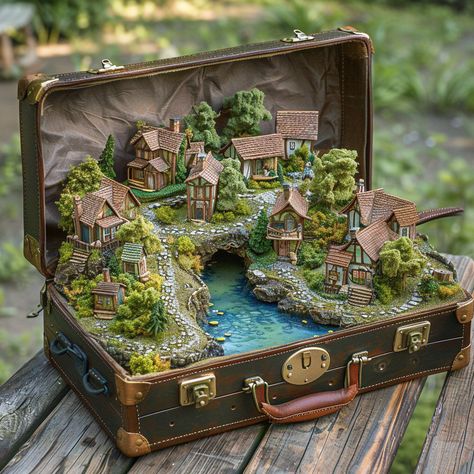 Prompt 👉open leather old suitcase standing on a wooden table, environmental art, magical village, highly detailed model, with miniature covered lake, cottagecore!!!, Benjamin Grandson, in miniature hyper-realistic clay animation, Rivendell, highly detailed town, made of clay, photorealism, magical town, in a suitcase] 👉 if Like, please Follow and Share AI Graphics Studio 👇Contact on WhatsAPP: http://tiny.cc/aigraphicsstudio #aigraphicsstudio #AI #DigitalMarketing #digitalartist #digitalart ... Model Village Diy, Miniature Town Diy, Magical Village, Suitcase Stand, Clay Animation, Model Village, Fairy House Diy, Old Suitcases, Bracelet Craft Diy