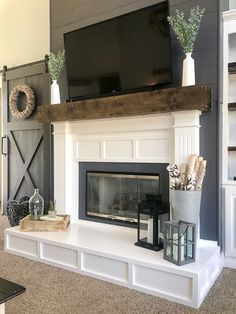 Is your fireplace dated and in need of a makeover? Check out this easy to follow DIY tutorial on how to build a faux wood beam fireplace mantel. Get the look of a rustic beam without the big expense. And rekindle your fireplace to be the statement piece it should be in your family room. How To Build A Mantle Surround, Fireplace In Open Plan Living, Bookcase On Side Of Fireplace, Board And Batten Living Room Fireplace, Updating A Fireplace Before And After, Decor Next To Fireplace With Tv, How To Cover Up A Fireplace, Gas Fireplace With Hearth And Mantle, Faux Wood For Fireplace