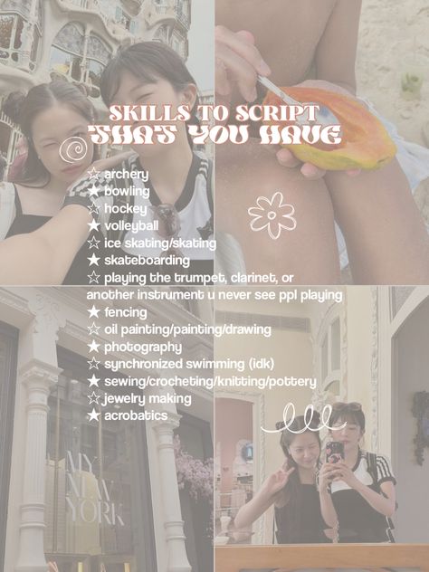 Reality Shifting Script Ideas, Skills And Talents List, Skills To Script Shifting, Skills To Script In Your Dr, Talents To Script, Dr Shifting Script Template, Notion Shifting Script, Hobbies To Script, Traits To Script