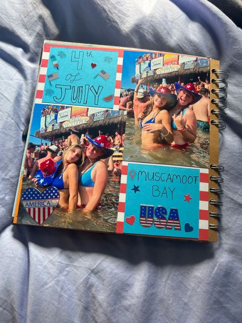 #memories #scrapbooking #inspiration College Memories Scrapbook, High School Memory Scrapbook, 4th Of July Scrapbook Pages, 4th Of July Scrapbook Layouts, July Scrapbook Page, Senior Year Scrapbook, Year Scrapbook, Beach Day Scrapbook Page, Scrapbook Inspo