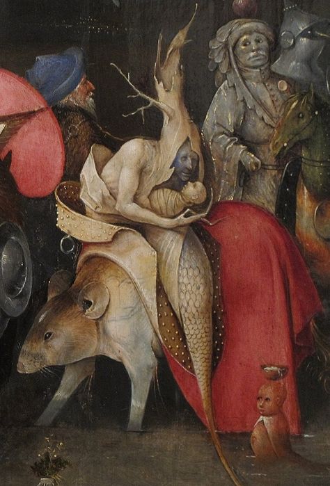 Hieronymus Bosch, The Temptation of St. Anthony (detail), c. 1501. Hieronymus Bosch Paintings, Hieronymous Bosch, Temptation Of St Anthony, St Anthony, Hieronymus Bosch, Dutch Painters, Tableau Art, Medieval Art, Arte Horror