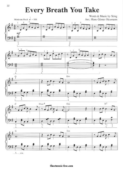 Every Breath You Take Sheet Music Sting. FREE Download Every Breath You Take Sheet Music Sting PDF for Piano Sheet Music. More Sting Sheet Music PDF free Pop Piano Sheet Music, Popular Piano Sheet Music, Piano Songs Sheet Music, Beginner Piano Music, Easy Sheet Music, Piano Sheet Music Pdf, Free Piano Sheets, Pop Sheet Music, Piano Music Lessons