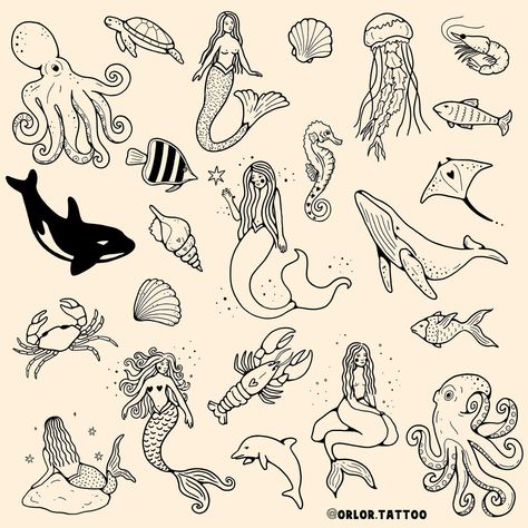 sea life flash available now yay 🧜‍♀️ 🐋 🐚 🦞 🐠🪼🦐🦀🐙 there’s still so many sea life creatures I want to draw 😭 I want to draw seals, sharks, more more more jellyfish. what else should I draw if I do another sea life flash? message me to enquire about your tattoo idea! I have space next week to tattoo :) all designs available for handpoke all my flash is repeatable #sealifeflash #oceanflash #mermaidtattoo #whaletattoo #octopustattoo #handpokedtattoo #essextattoo #hertfordshiretattoo #suffolkta... Sea Creature Tattoo, Sea Tattoo Ideas, Sea Life Tattoos, Sea Creatures Drawing, Sea Life Creatures, Tattoos 2024, Sea Tattoo, Whale Tattoos, Jellyfish Tattoo