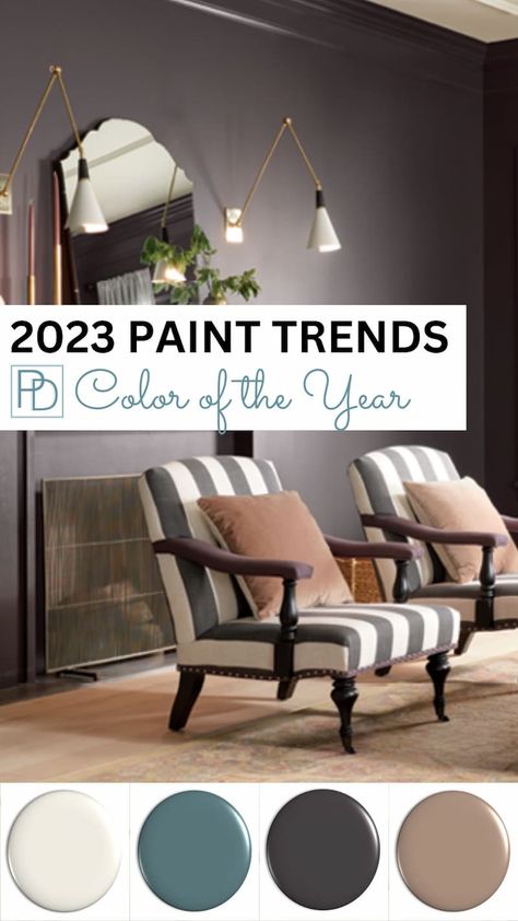 2023 Paint Color of the Year: Sherwin Williams, Behr, PPG, HGTV #coloroftheyear #2023coloroftheyear Behr Top Paint Colors, Top Colors Of 2023, Trendy Colors 2023 Home, 2023 Living Room Wall Colors, Color If The Year 2023, Bm Paint Colors 2023, Color Pallets For The Home 2023, Front Room Colors Scheme, Top Paint Colours For 2023